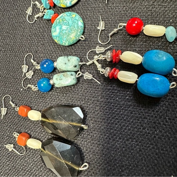 New Earrings Lot Of 8 Handmade Stones Beads Glass And Acrylic Wire Wrapped 5538 - Picture 6 of 15